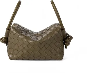 Woven Leather Shoulder Purse Women Weaving Crossbody Bag Square Handbag with Detachable Strap