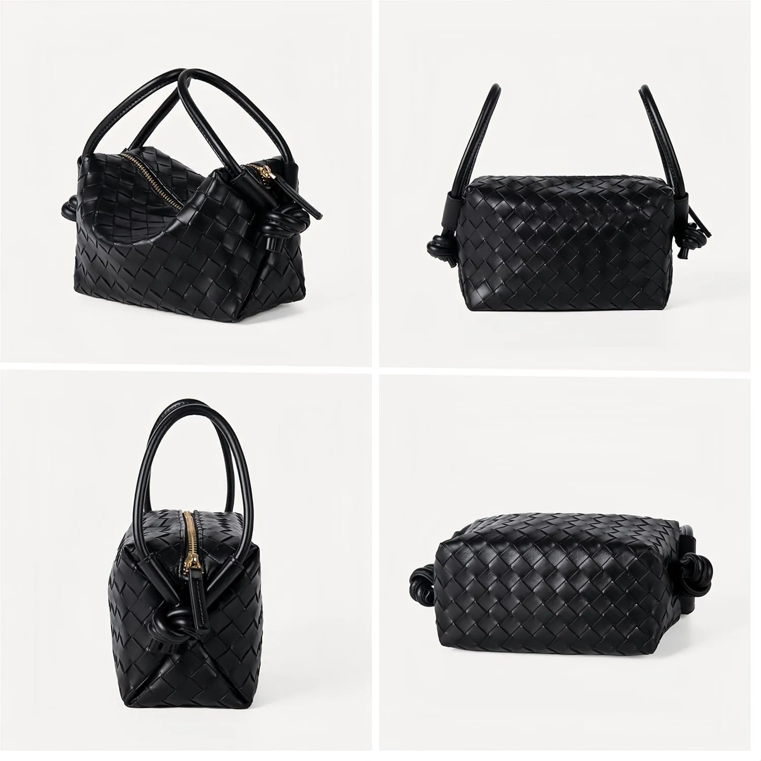 Woven Leather Shoulder Purse Women Weaving Crossbody Bag Square Handbag with Detachable Strap