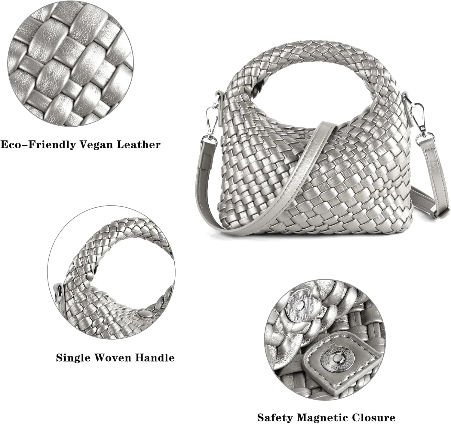 Woven Purse For Women, Small Crossbody Tote Bag with Detachable Shoulder Strap, Girls Top Handle Handbag