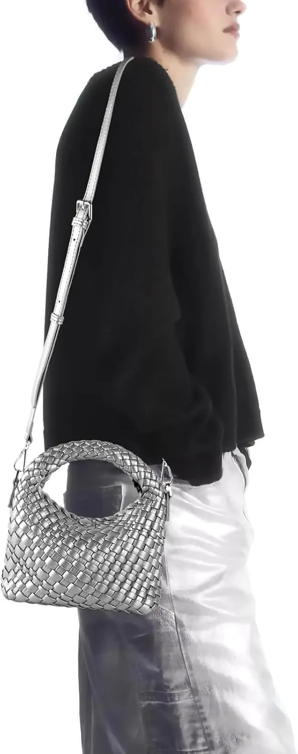 Woven Purse For Women, Small Crossbody Tote Bag with Detachable Shoulder Strap, Girls Top Handle Handbag