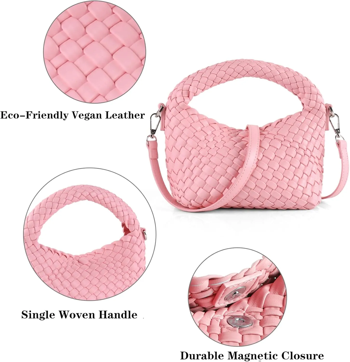 Woven Purse For Women, Small Crossbody Tote Bag with Detachable Shoulder Strap, Girls Top Handle Handbag