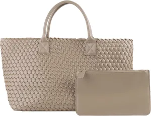 Woven Tote Bag Large Vegan Leather Bucket Bag, Fashion Handwoven Shopper Bags for Women