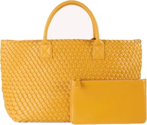 Woven Tote Bag Large Vegan Leather Bucket Bag, Fashion Handwoven Shopper Bags for Women