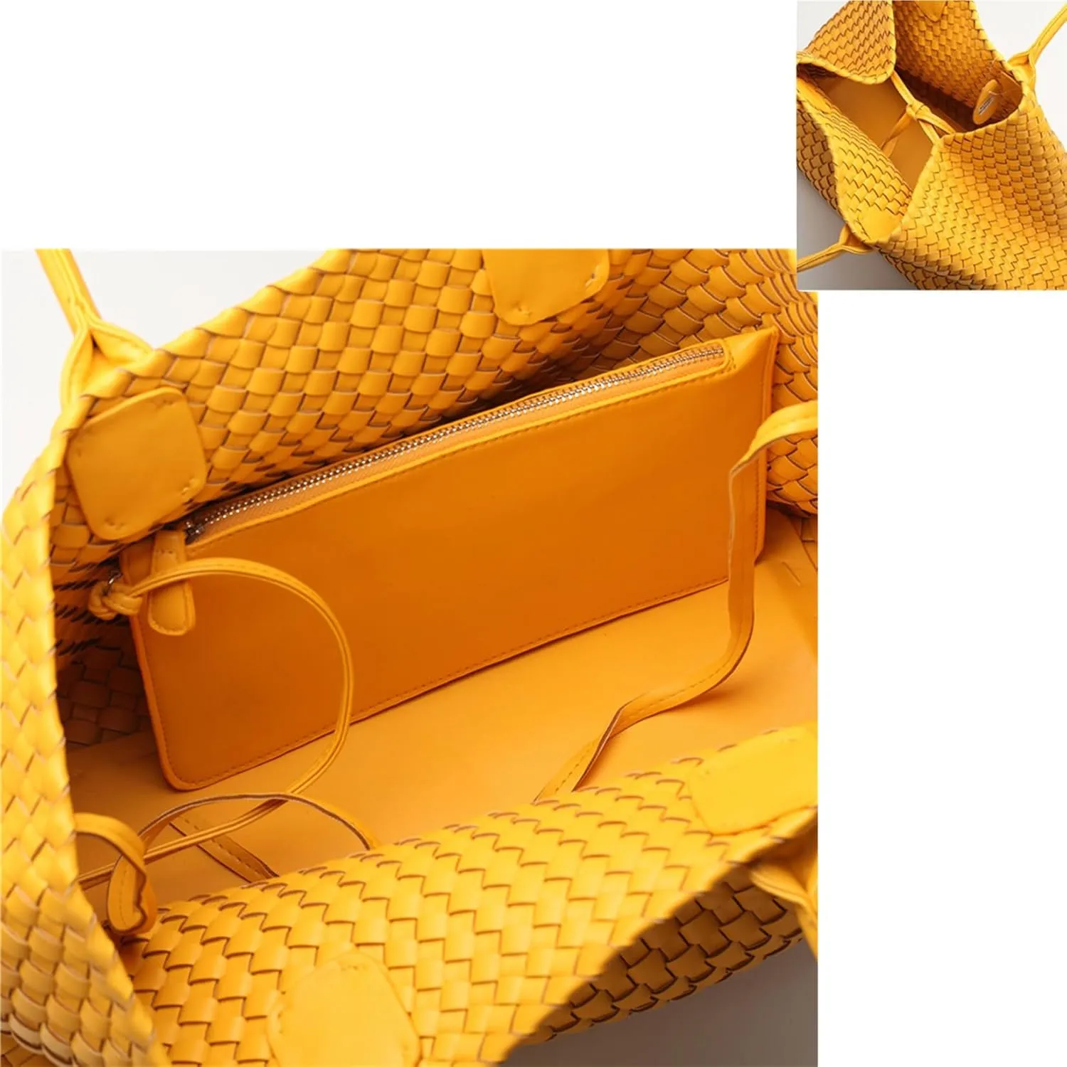 Woven Tote Bag Large Vegan Leather Bucket Bag, Fashion Handwoven Shopper Bags for Women