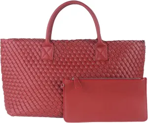 Woven Tote Bag Large Vegan Leather Bucket Bag, Fashion Handwoven Shopper Bags for Women