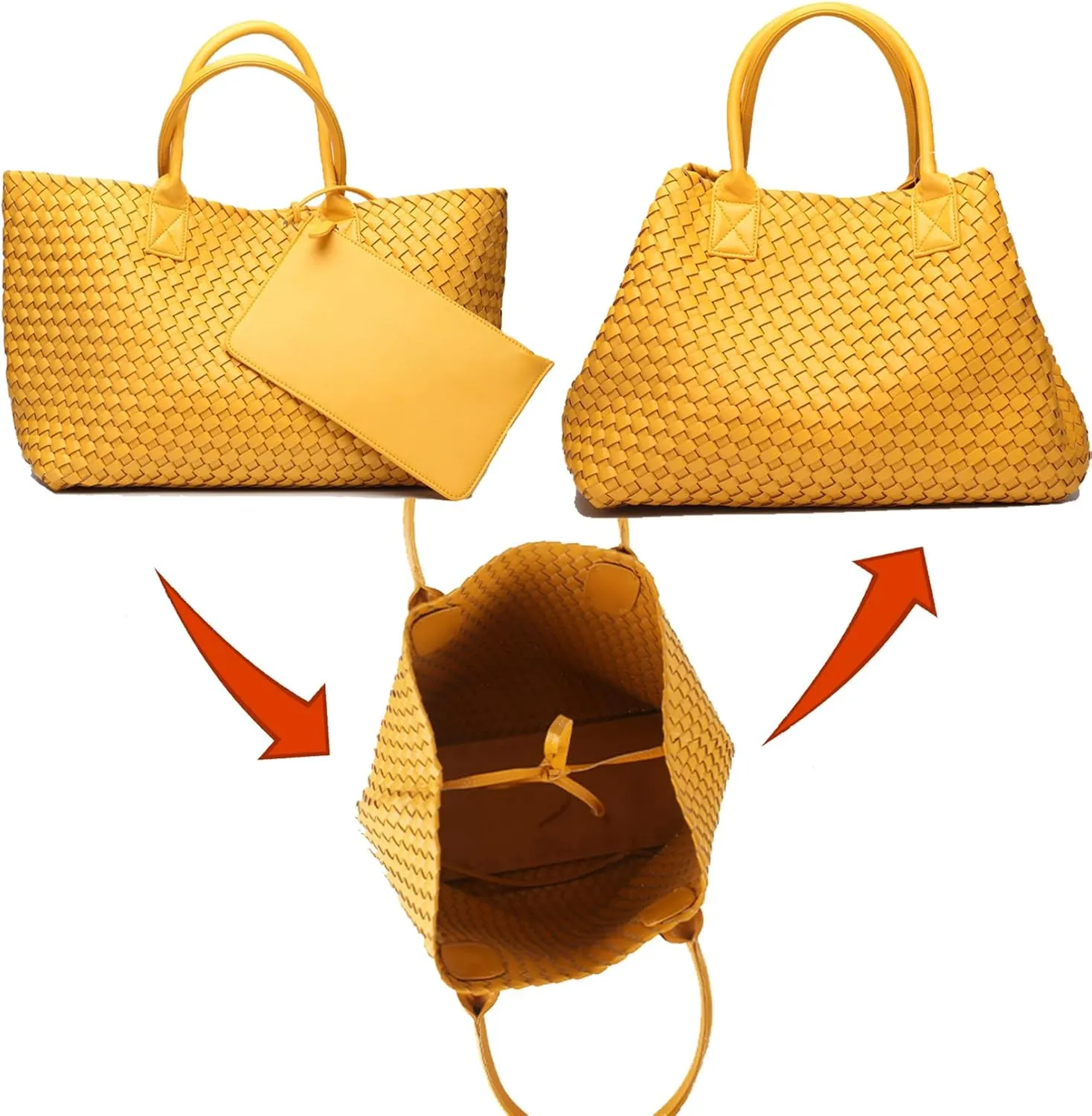 Woven Tote Bag Large Vegan Leather Bucket Bag, Fashion Handwoven Shopper Bags for Women