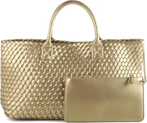 Woven Tote Bag Large Vegan Leather Bucket Bag, Fashion Handwoven Shopper Bags for Women