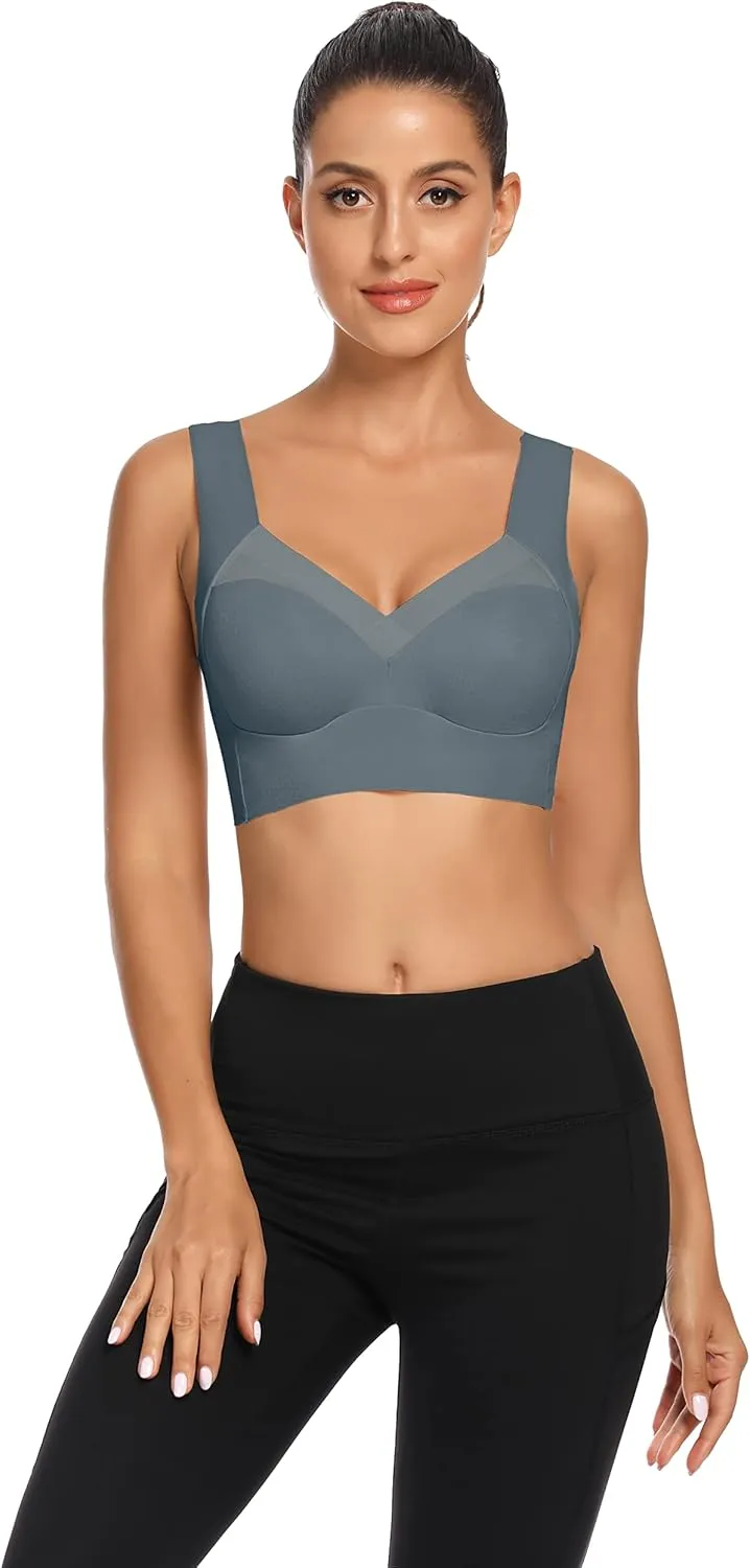 WOWENY Seamless Bras for Women Sleep Leisure Sports Yoga Bra Padded Wireless Thin Soft Comfy Pullover Tops Plus Size