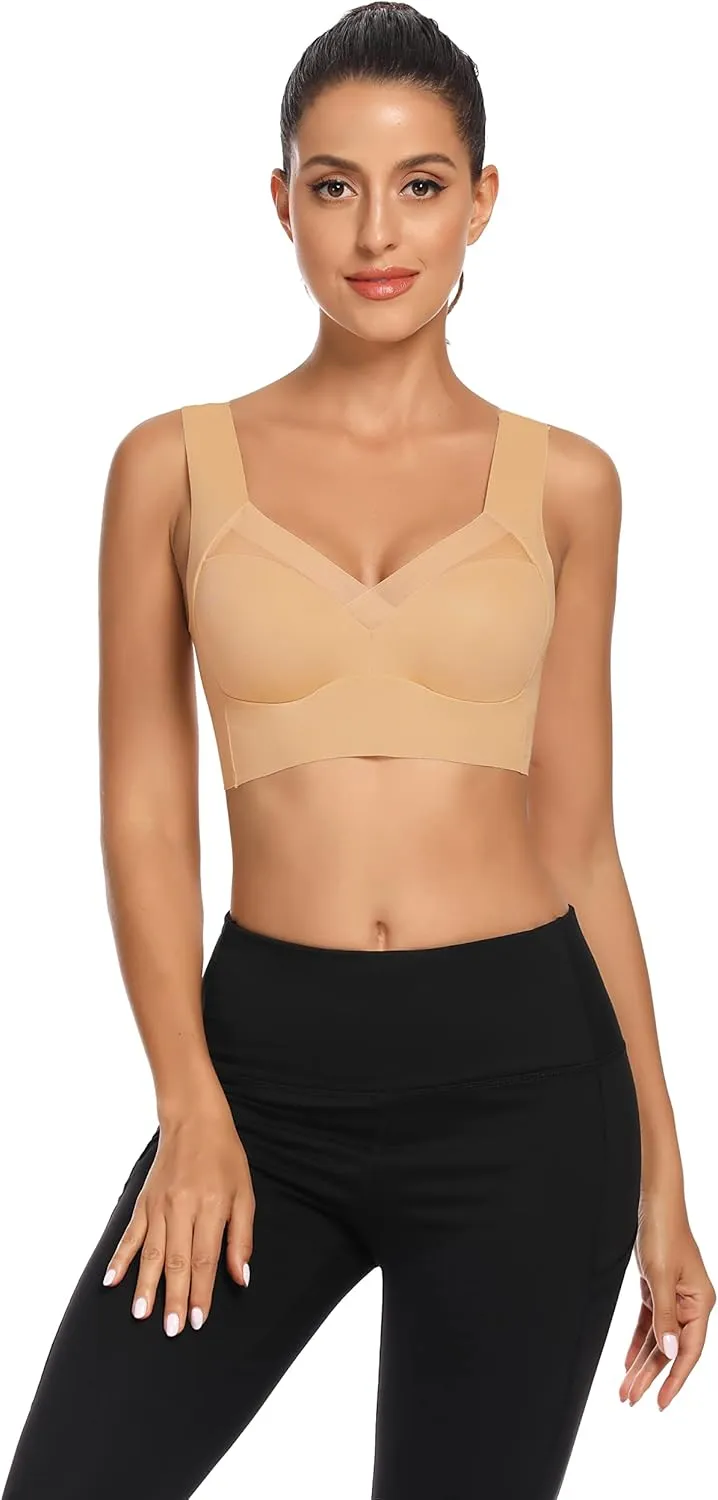 WOWENY Seamless Bras for Women Sleep Leisure Sports Yoga Bra Padded Wireless Thin Soft Comfy Pullover Tops Plus Size