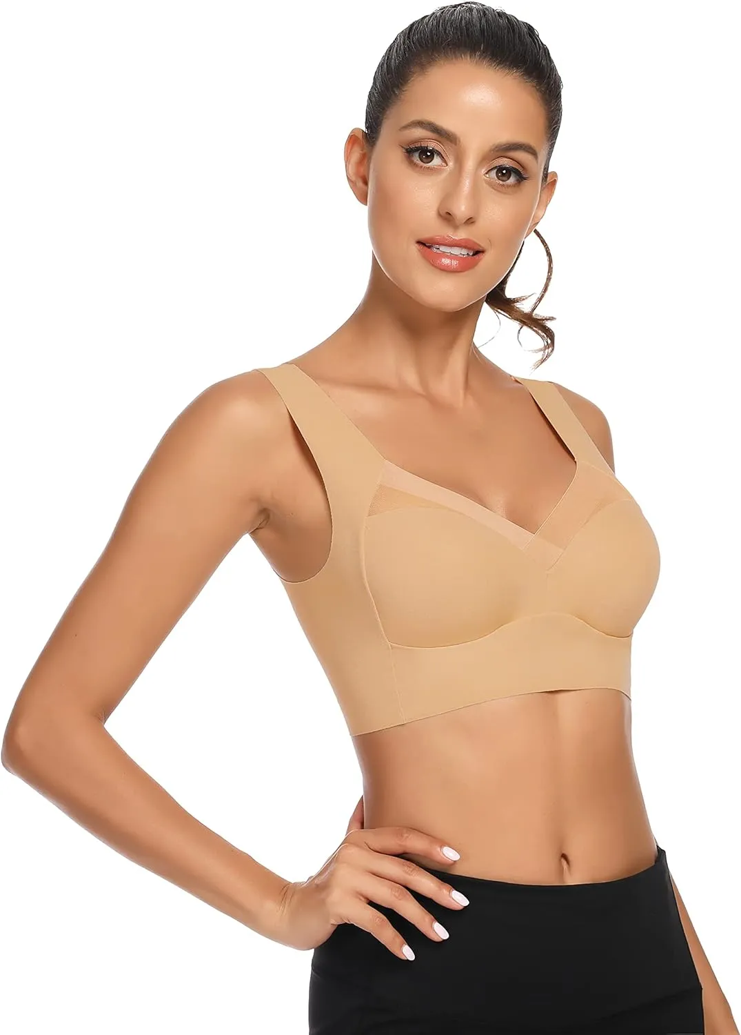 WOWENY Seamless Bras for Women Sleep Leisure Sports Yoga Bra Padded Wireless Thin Soft Comfy Pullover Tops Plus Size