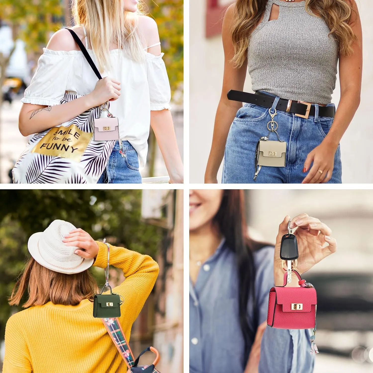 WOZEAH Mini Backpack Keychain for Women,Small Change Pouch Coin Purse Twist-lock with Key Headset Bag（Rose Red）