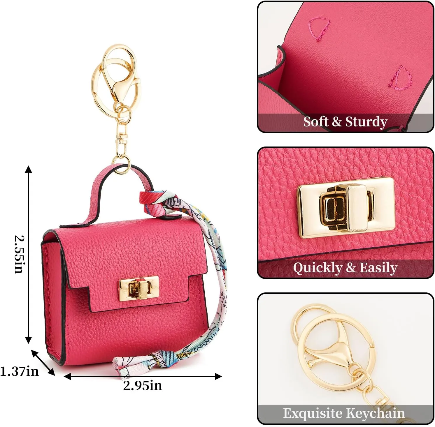 WOZEAH Mini Backpack Keychain for Women,Small Change Pouch Coin Purse Twist-lock with Key Headset Bag（Rose Red）