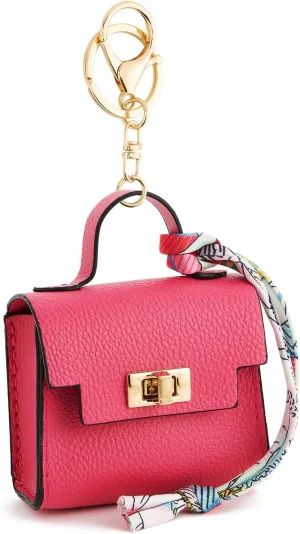 WOZEAH Mini Backpack Keychain for Women,Small Change Pouch Coin Purse Twist-lock with Key Headset Bag（Rose Red）