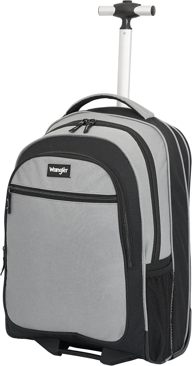 Wrangler Dobson Collection Featuring Duffel Travel and Leisure, Charcoal, 19" Rolling Backpack