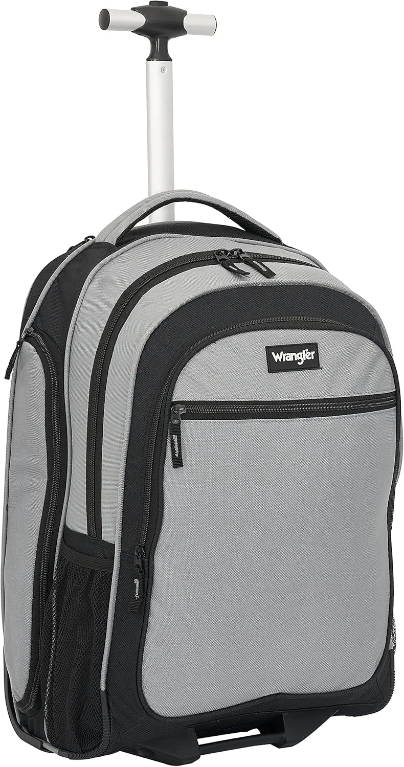 Wrangler Dobson Collection Featuring Duffel Travel and Leisure, Charcoal, 19" Rolling Backpack