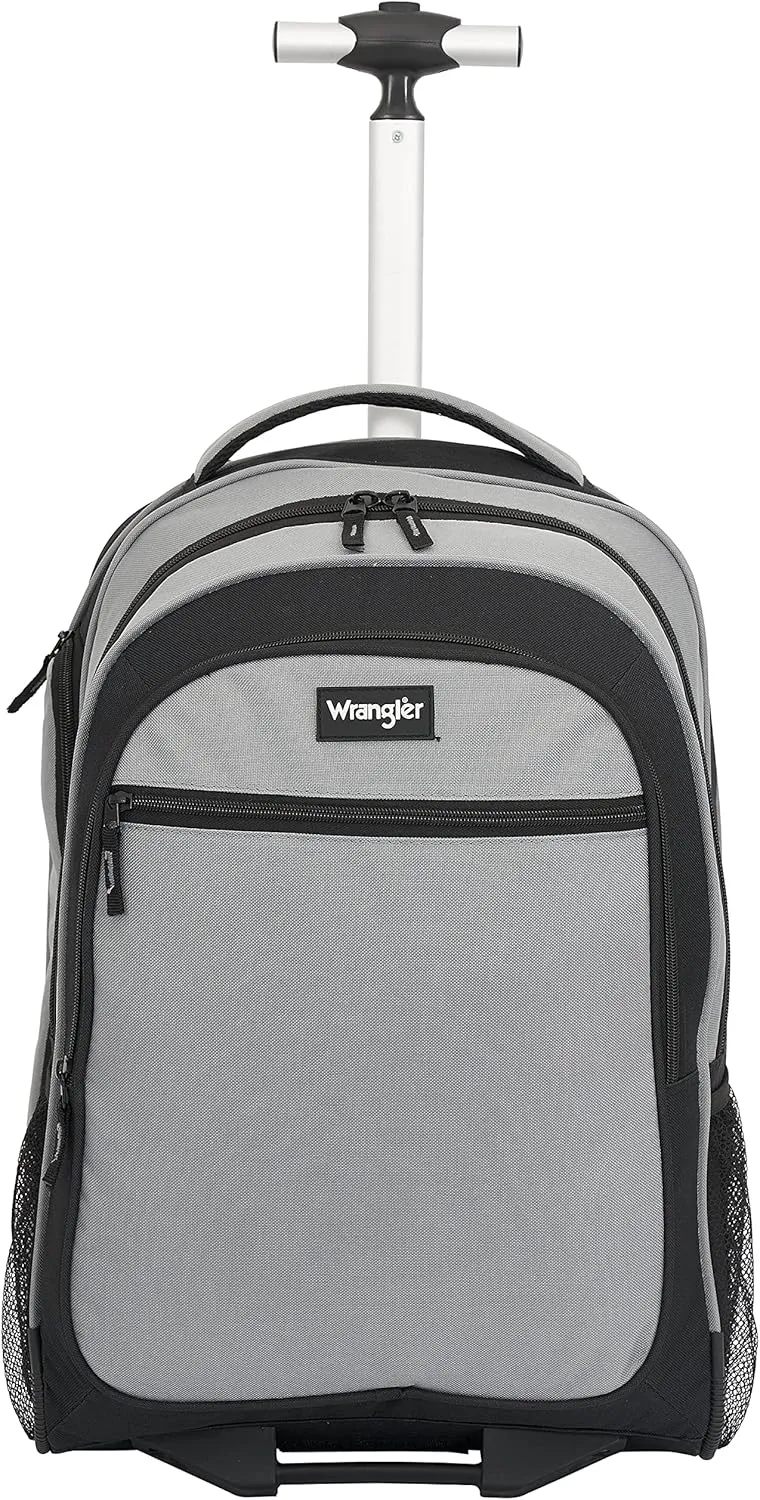 Wrangler Dobson Collection Featuring Duffel Travel and Leisure, Charcoal, 19" Rolling Backpack