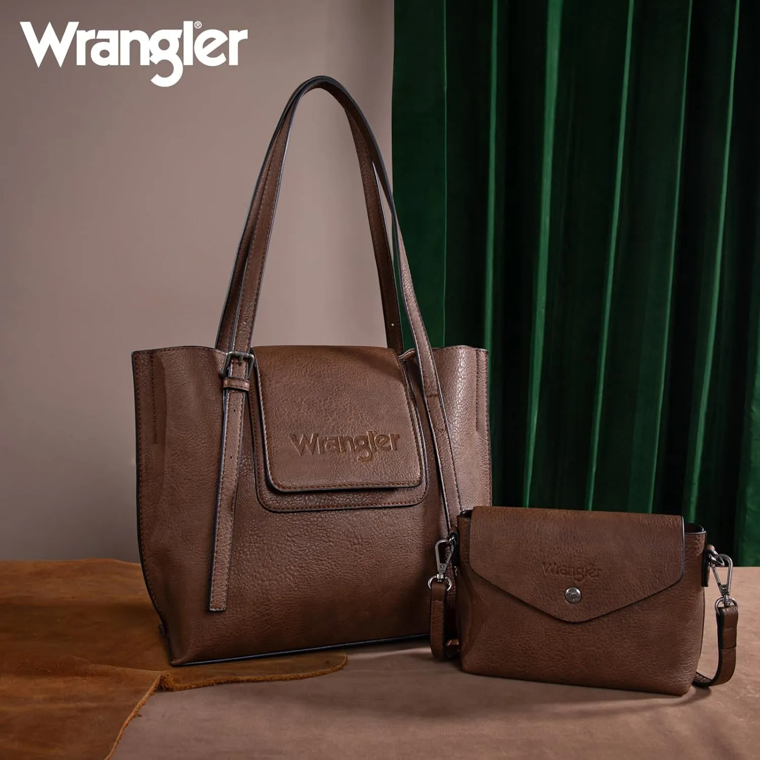 Wrangler Tote Handbags for Women Vegan Leather Shoulder Tote Purse with Small Crossbody Bag