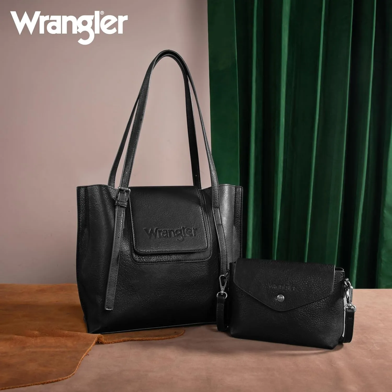 Wrangler Tote Handbags for Women Vegan Leather Shoulder Tote Purse with Small Crossbody Bag