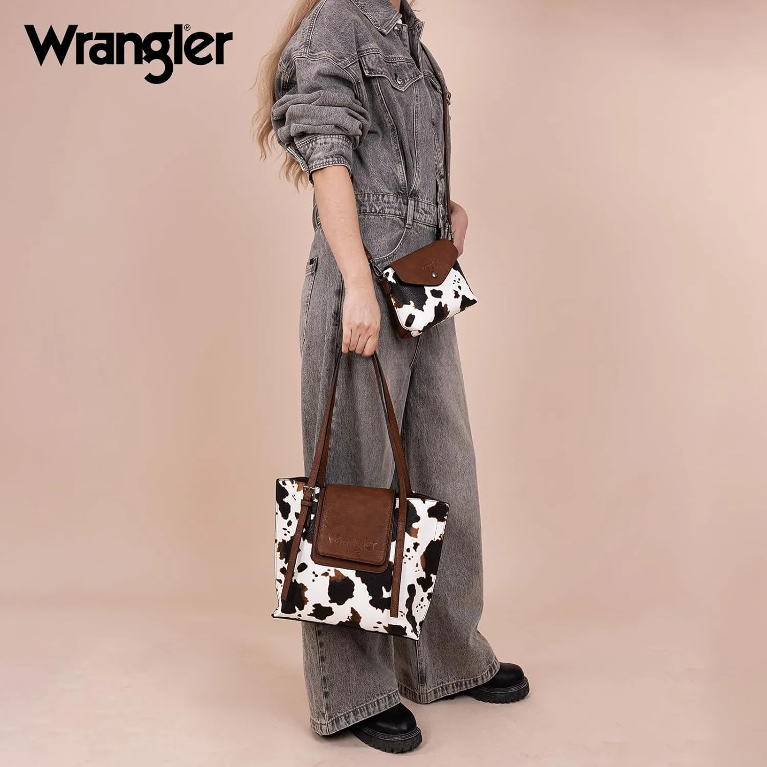 Wrangler Tote Handbags for Women Vegan Leather Shoulder Tote Purse with Small Crossbody Bag