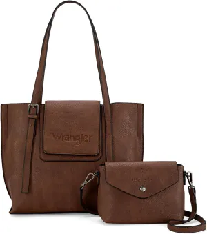Wrangler Tote Handbags for Women Vegan Leather Shoulder Tote Purse with Small Crossbody Bag