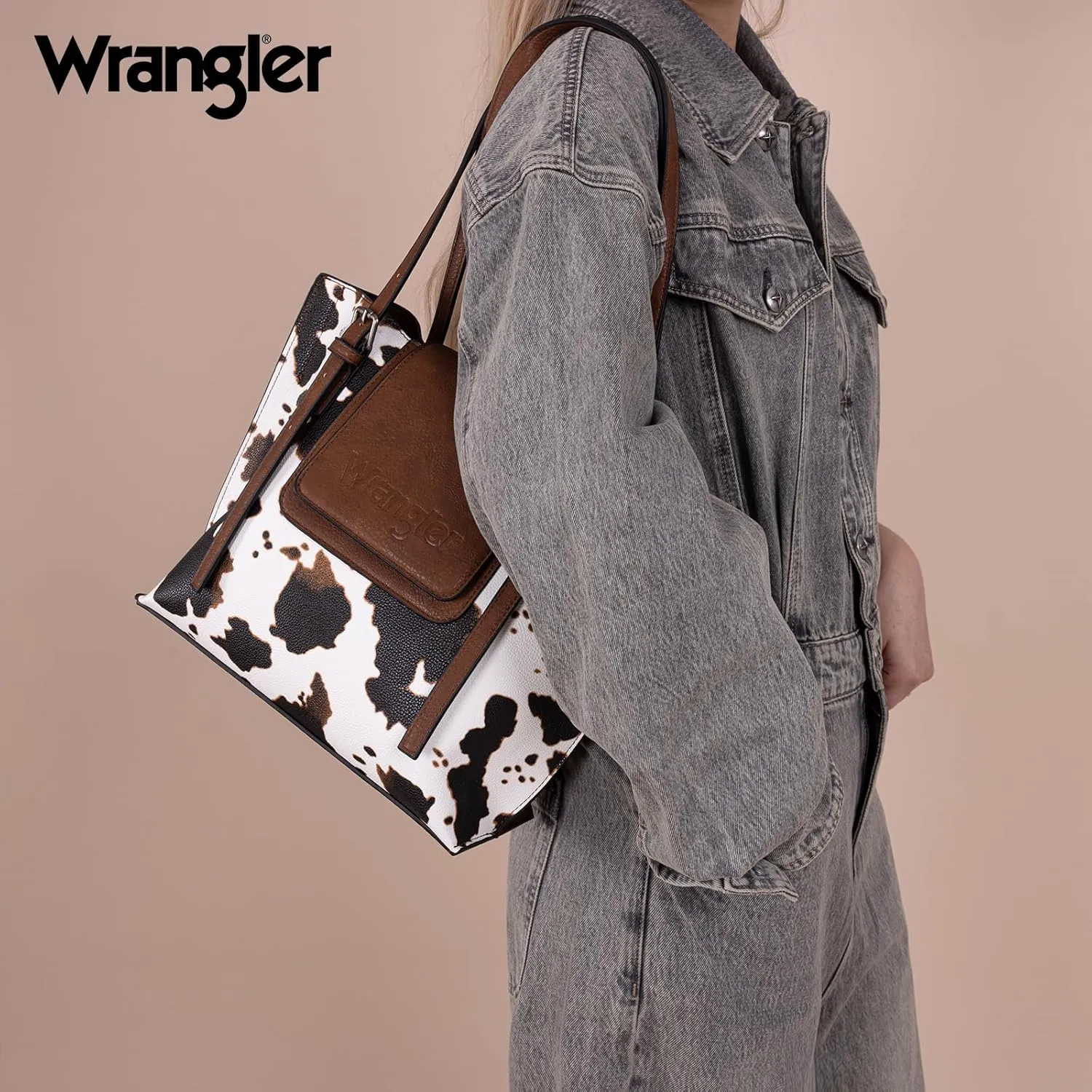 Wrangler Tote Handbags for Women Vegan Leather Shoulder Tote Purse with Small Crossbody Bag