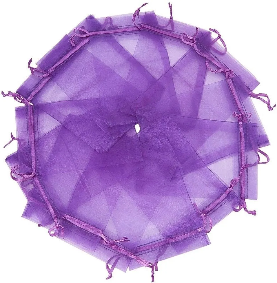 Wudygirl 100pcs Sheer Organza Bags 5‘’x7‘’ Purple Drawstring Packages License Jewelry Lipstick Pouches Baby Shower Party Wedding Favors Cookies Candy Favor Bags(100pcs Purple 5X7)