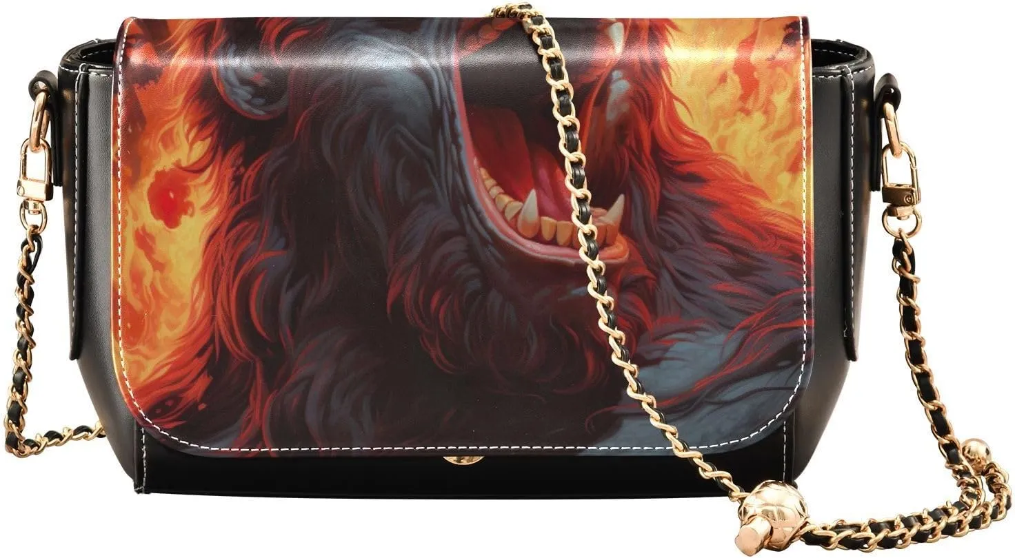 xigua Angry Chimpanzee Leather Crossbody Bag for Women Small Handbag with Chain Strap, Flip-Top Crossbody Purse