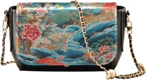xigua Geometric Ethnic Leather Crossbody Bag for Women Small Handbag with Chain Strap, Flip-Top Crossbody Purse