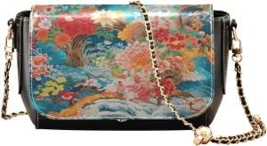 xigua Geometric Ethnic Leather Crossbody Bag for Women Small Handbag with Chain Strap, Flip-Top Crossbody Purse