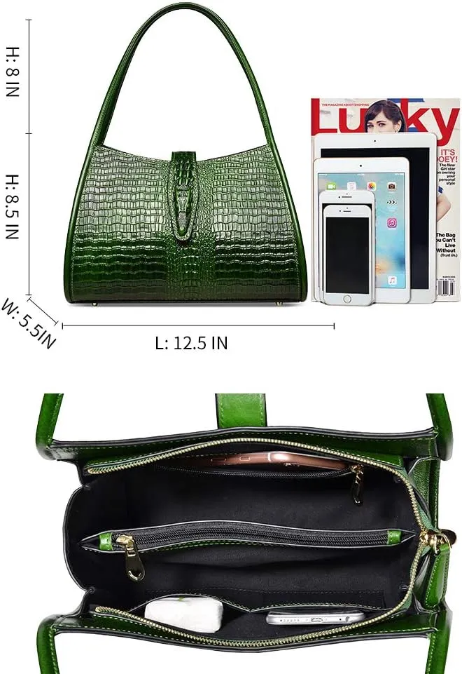 XXGJOALD-Designer Shoulder Purses Crocodile Handbags for Women Leather Hobo Shoulder Bags (68022 Brown)