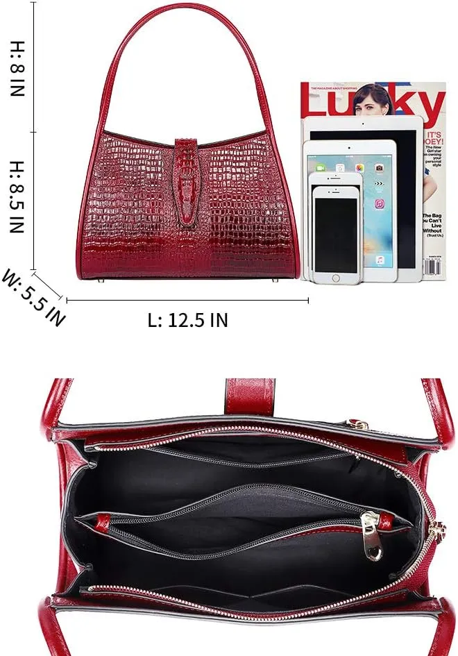 XXGJOALD-Designer Shoulder Purses Crocodile Handbags for Women Leather Hobo Shoulder Bags (68022 Brown)