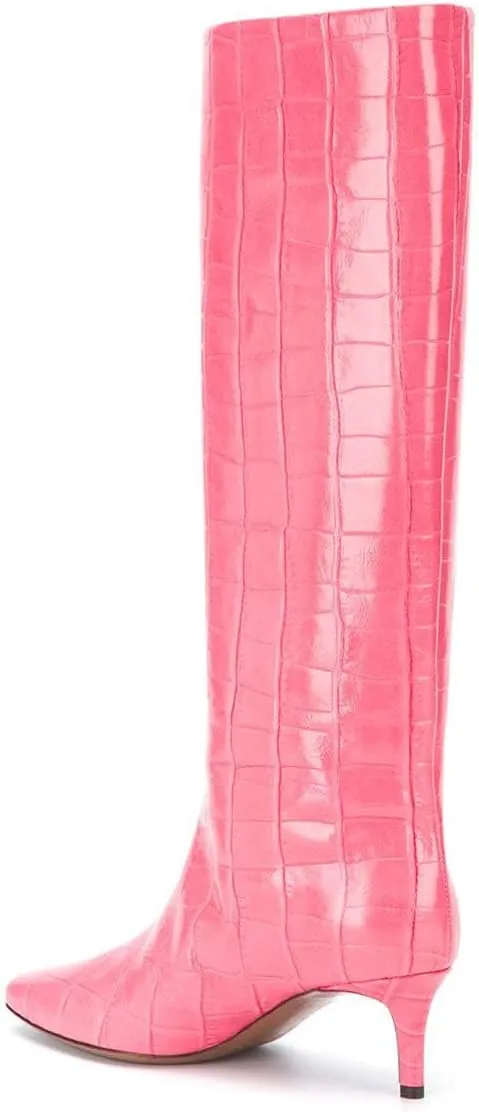 XYD Women Chic Pointy Toe Glitter Knee High Boots Kitten Low Heel Pull On Sequins Sparkly Booties with Side Zipper Dress Shoes
