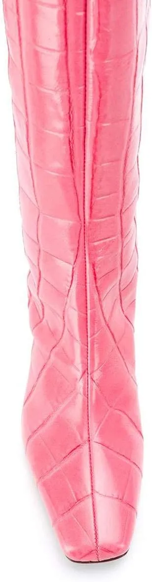 XYD Women Chic Pointy Toe Glitter Knee High Boots Kitten Low Heel Pull On Sequins Sparkly Booties with Side Zipper Dress Shoes