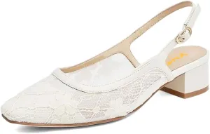 XYD Women Sparkly Low Chunky Block Heel Glitter Sandals Slingback Closed Square Toe Buckled Pull On Pumps Comfy Party Dressy Shoes