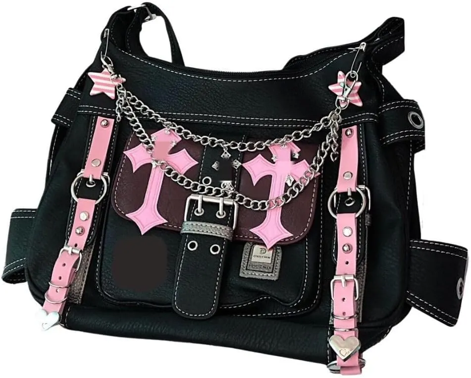 Y2K Messenger Bag Women Punk Cross Gothic Emo Dark Leather Tote Bag Crossbody Bag Y2K Accessories Bag Goth Bag