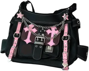 Y2K Messenger Bag Women Punk Cross Gothic Emo Dark Leather Tote Bag Crossbody Bag Y2K Accessories Bag Goth Bag