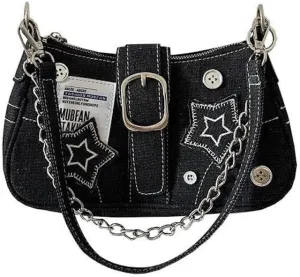 Y2K Shoulder Bag Women Star Bag Button Chain Y2K Accessories Denim Canvas Shoulder Purse Small Hobo Bag Crossbody Bag