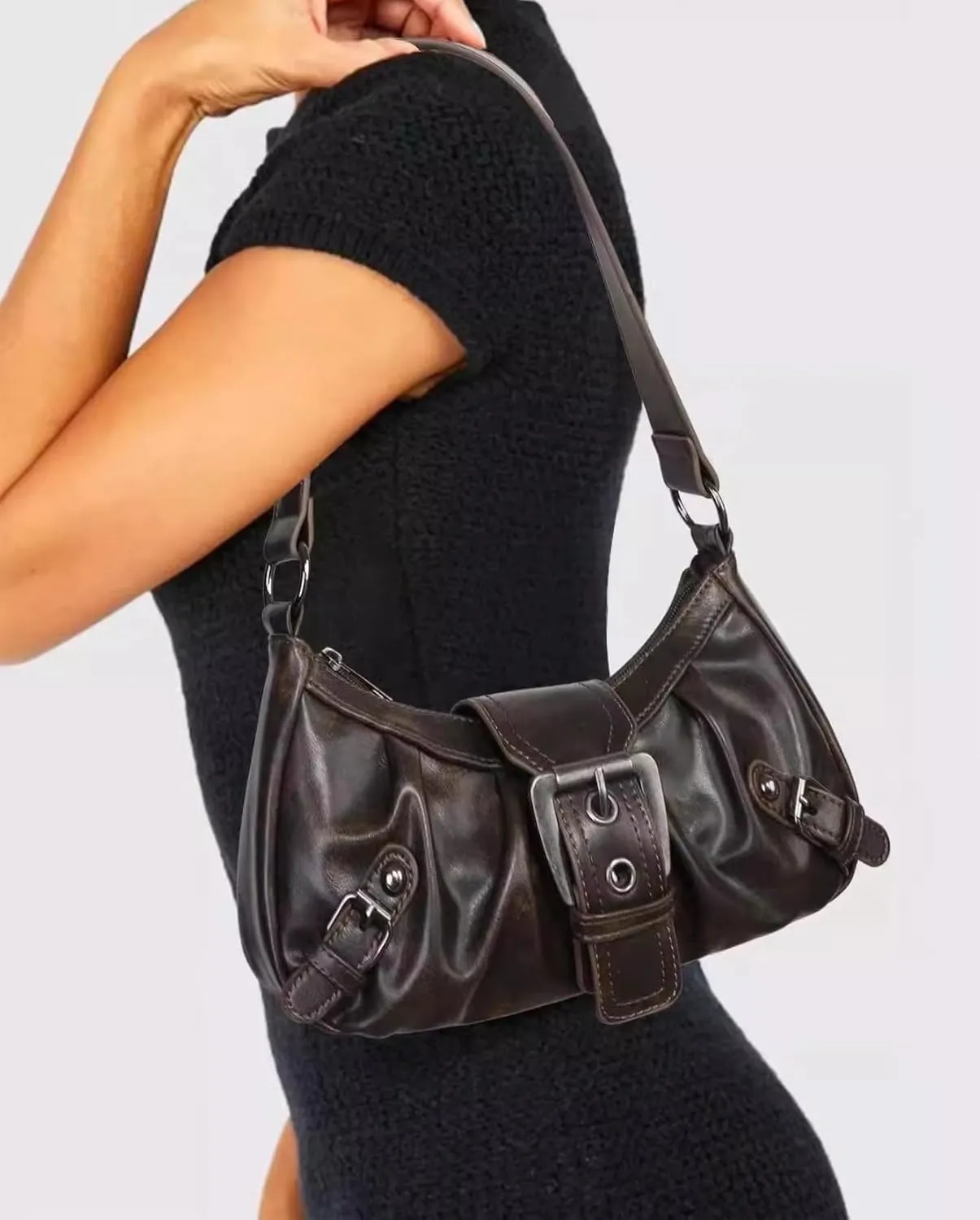 Y2k Shoulder Purse Handbag Women Distressed Grunge Vintage Leather Purse Small Hobo Bag Y2K Stuff