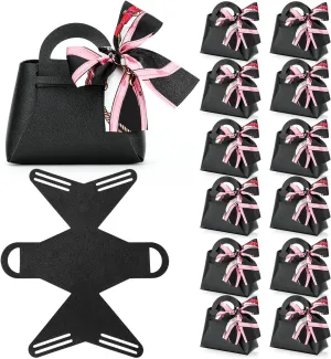 yadiana 12 Pack Pu Leather Purse Gift Bags with Handle, Cute Wedding Candy Purse Gift Boxes with Ribbon, Reusable Mini Party Favor Bags for Baby Shower Birthday Christmas Halloween Decoration (Black)