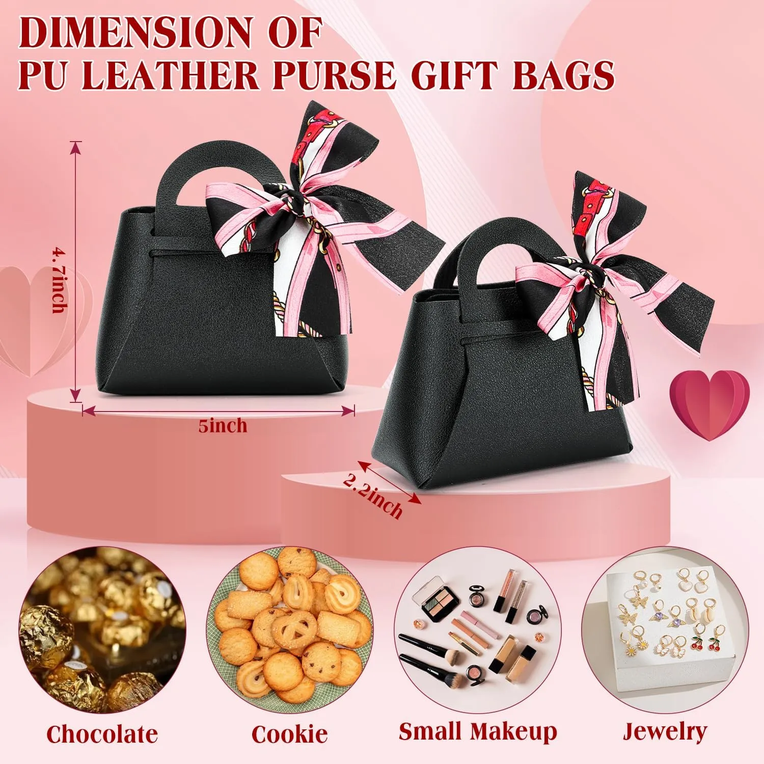 yadiana 12 Pack Pu Leather Purse Gift Bags with Handle, Cute Wedding Candy Purse Gift Boxes with Ribbon, Reusable Mini Party Favor Bags for Baby Shower Birthday Christmas Halloween Decoration (Black)