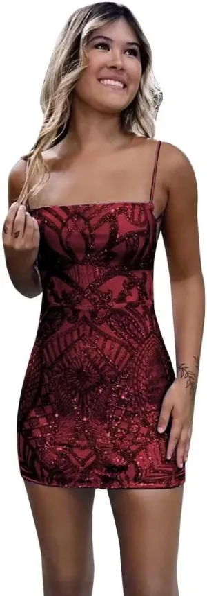 YMSHA Women's Spaghetti Straps Sequin Homecoming Dresses for Teens Tight Short Cocktail Party Dress YMS199