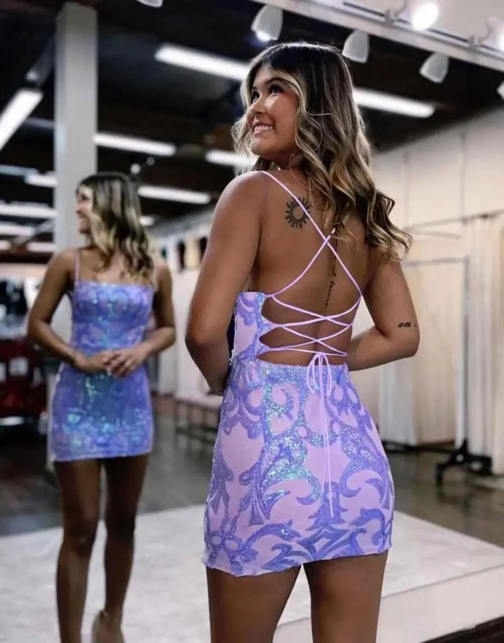 YMSHA Women's Spaghetti Straps Sequin Homecoming Dresses for Teens Tight Short Cocktail Party Dress YMS199