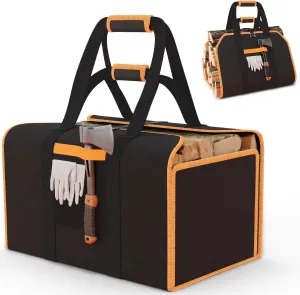 YOHOOLYO 2 In 1 Firewood Carrier, Waxed Canvas Large Fireplace Log Carriers Heavy Duty Firewood Tote Bag Log Holder with Handles Strap for Fireplace Indoor Outdoors Camping