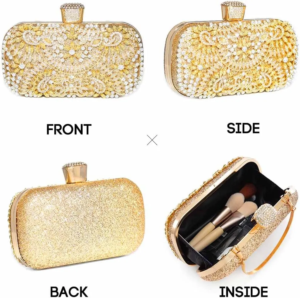 Yokawe Womens Crystal Evening Clutch Bag Bridal Wedding Purse Rhinestone Party Prom Handbag