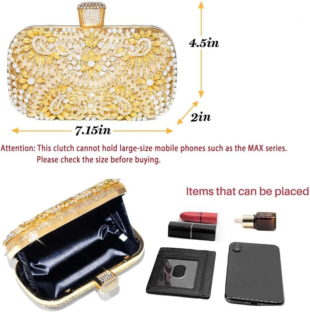 Yokawe Womens Crystal Evening Clutch Bag Bridal Wedding Purse Rhinestone Party Prom Handbag
