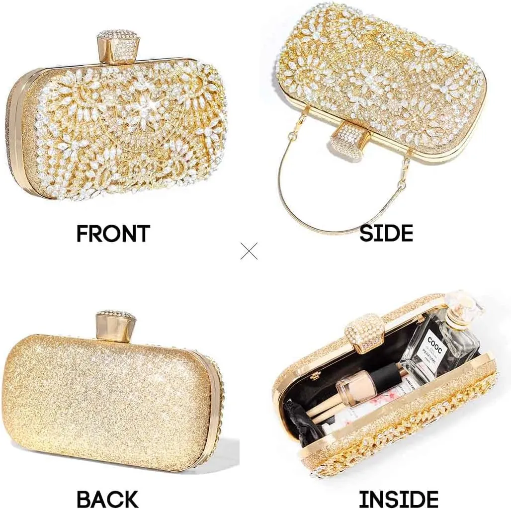 Yokawe Womens Crystal Evening Clutch Bag Bridal Wedding Purse Rhinestone Party Prom Handbag