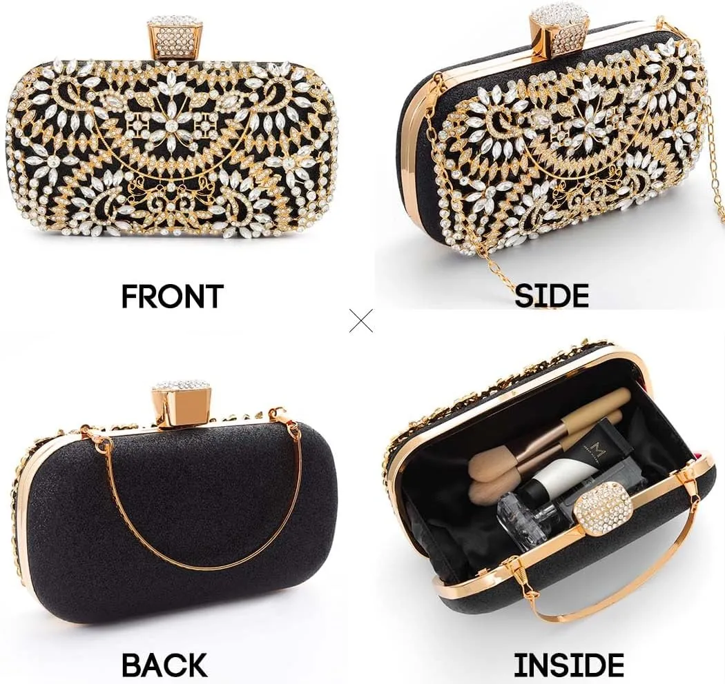 Yokawe Womens Crystal Evening Clutch Bag Bridal Wedding Purse Rhinestone Party Prom Handbag