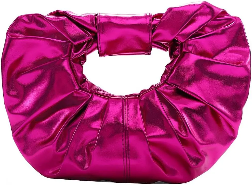Yokawe Women's Shiny Laser Leather Top Handle Bags Ruched Cloud Bag Night out Party Prom Handbags