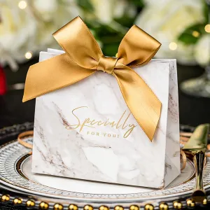 Yoption 50 Pcs Wedding Party Favor Boxes, Small Thank You Gift Bags Candy Boxes with Gold Bow Ribbon Wedding Bridal Shower Birthday Party (Marble)