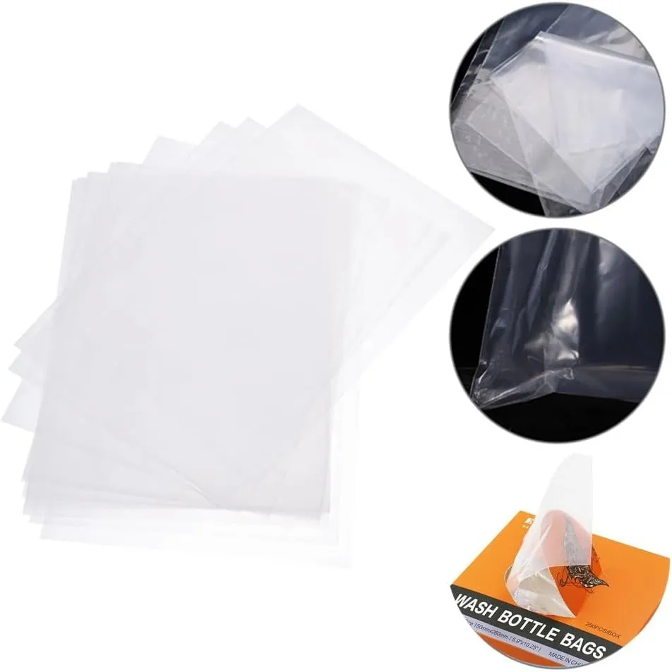 Yuelong Tattoo Wash Bottle with Bags Kit, 2Pcs 250ml Squeeze Washing Tools and 250pcs Tattoo Bottles Covers Water Squirt Bottle with Scale Labels for Medical Label Tattooing Supplies